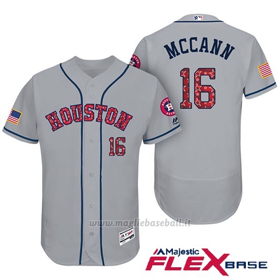 Maglia Baseball Uomo Houston Astros 2017 Estrellas y Rayas Brian Mccann Grigio Flex Base